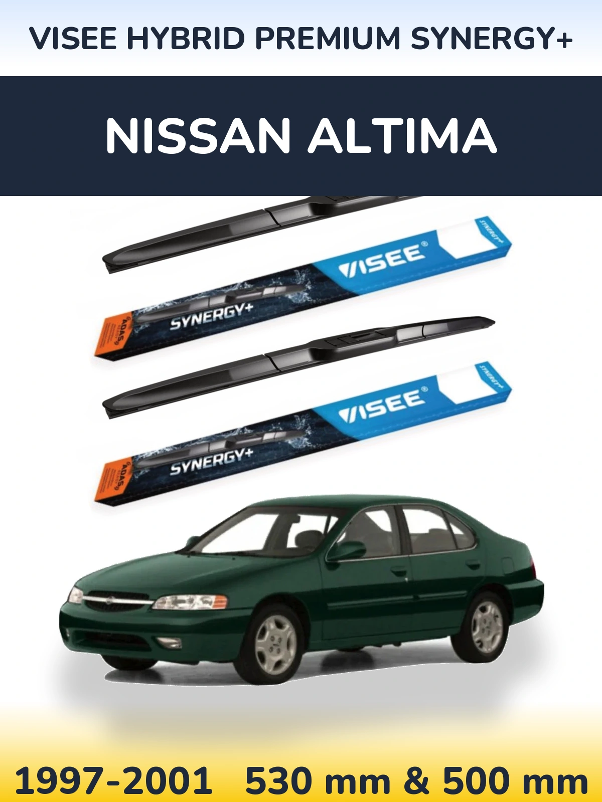 Front wiper blade set VISEE HYBRID PREMIUM SYNERGY+ 530 & 500 mm for Nissan Altima 1997-2001