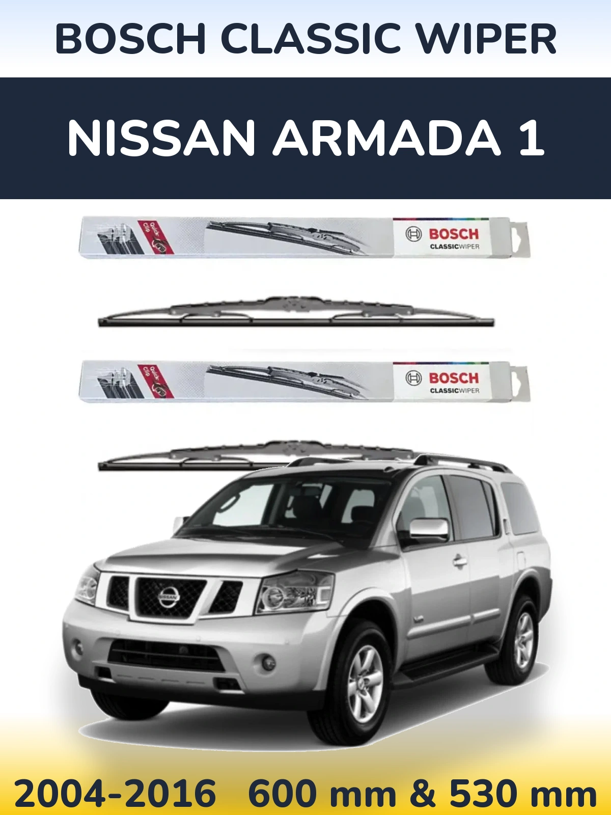 Комплект передних дворников BOSCH Classic Wiper 600 & 530 мм для Nissan Armada 1 2004-2016