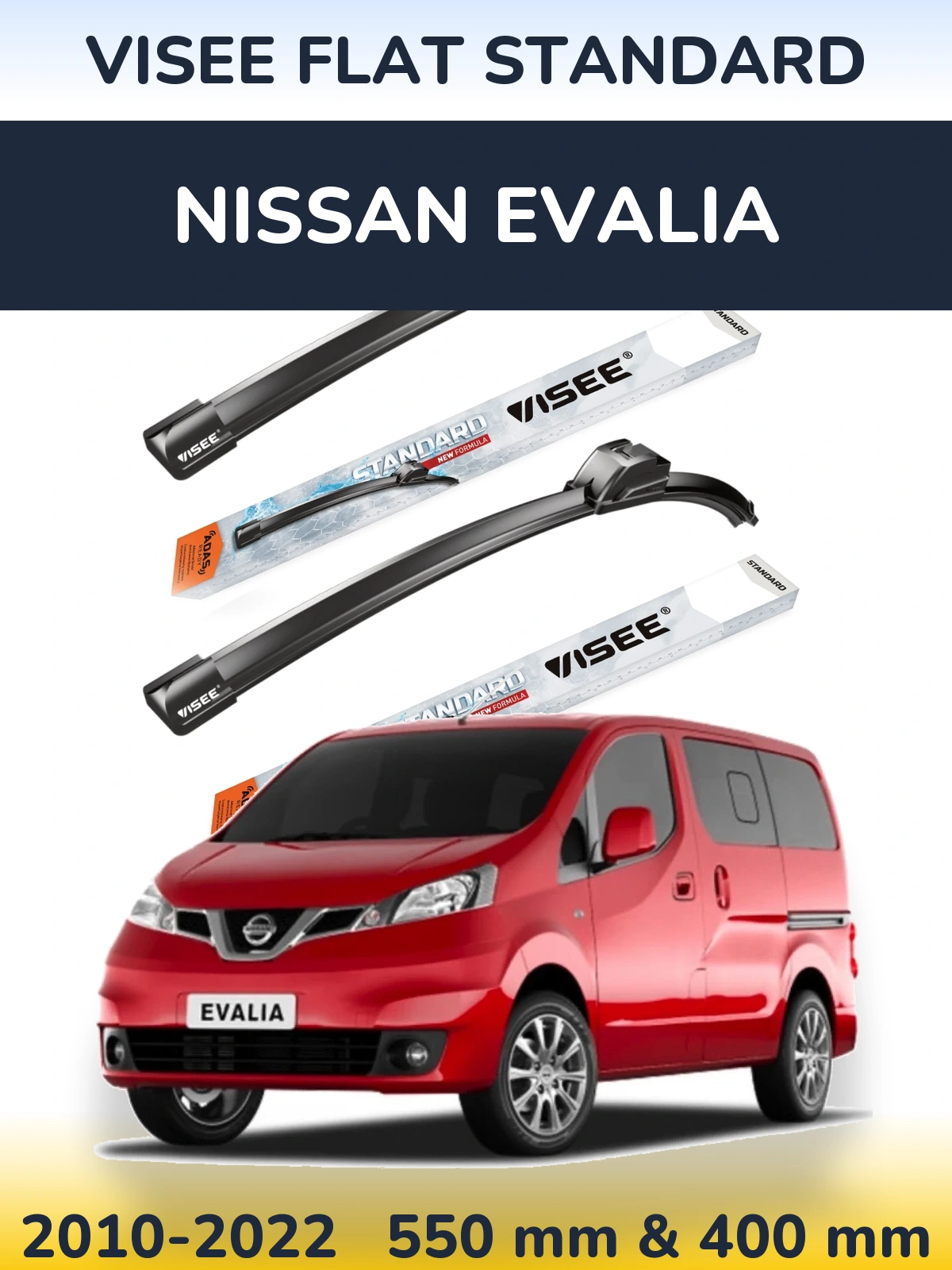 Комплект передних дворников VISEE FLAT STANDARD 550 & 400 мм для Nissan Evalia 2010-2022
