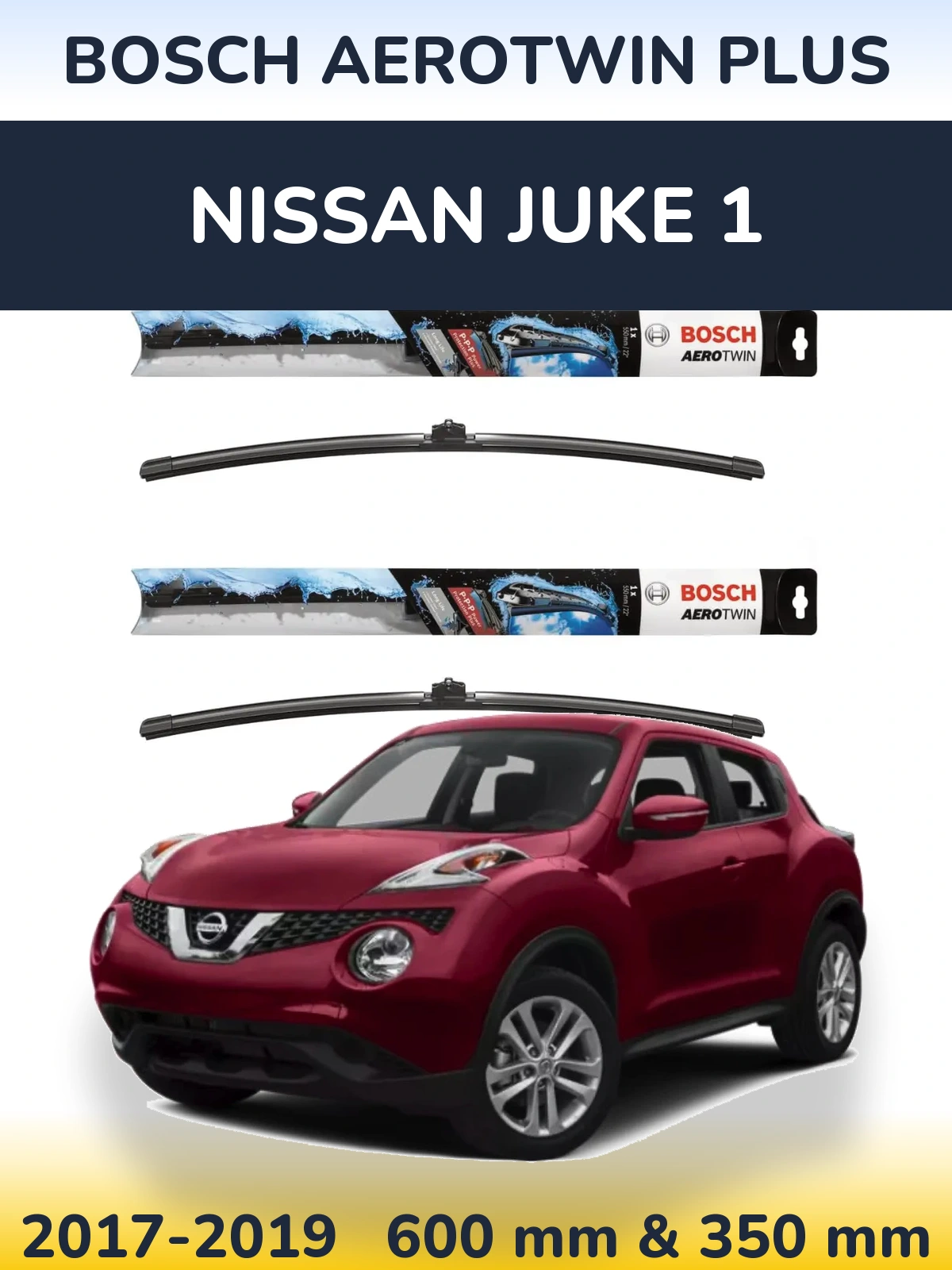 Front wiper blade set BOSCH AeroTwin Plus 600 & 350 mm for Nissan Juke 1 2017-2019