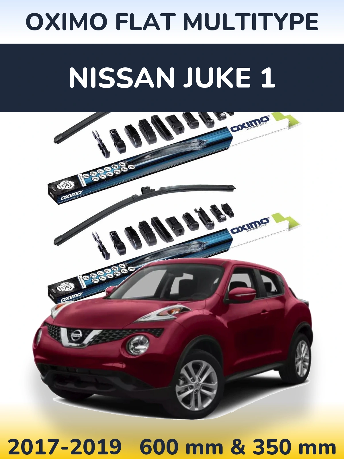 Front wiper blade set Oximo Flat MultiTipse 600 & 350 mm for Nissan Juke 1 2017-2019