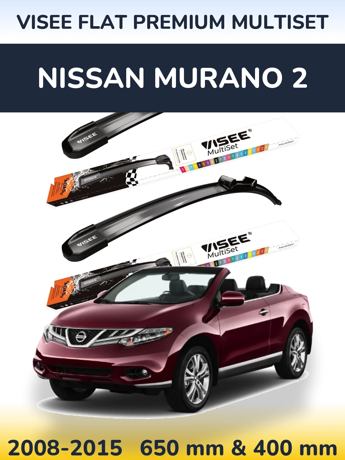 Front wiper blade set VISEE FLAT PREMIUM MultiSet 650 & 400 mm for Nissan Murano 2 2008-2015