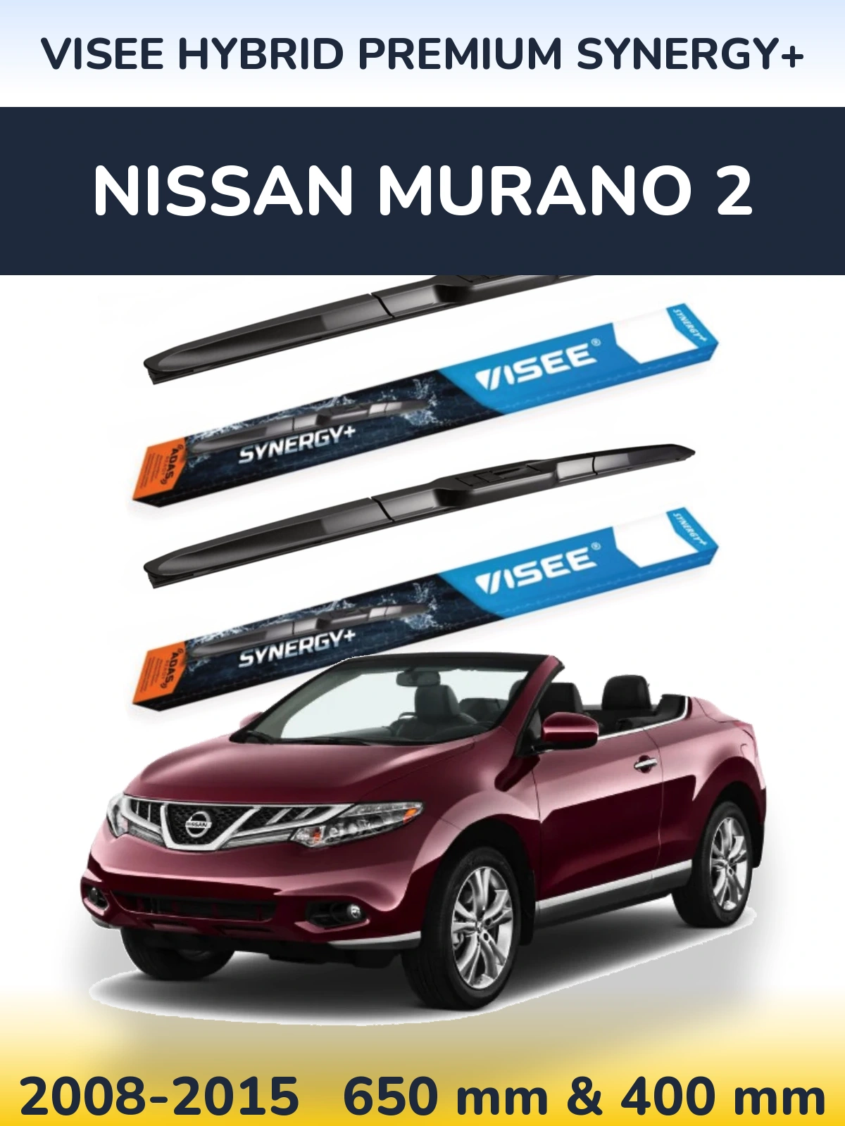 Комплект передніх щіток VISEE HYBRID PREMIUM SYNERGY+ 650 & 400 мм для Nissan Murano 2 2008-2015