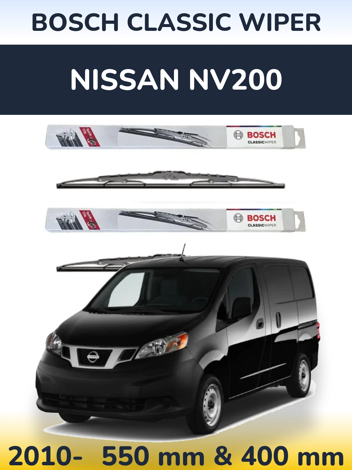 Front wiper blade set BOSCH Classic Wiper 550 & 400 mm for Nissan NV200 2010-2026