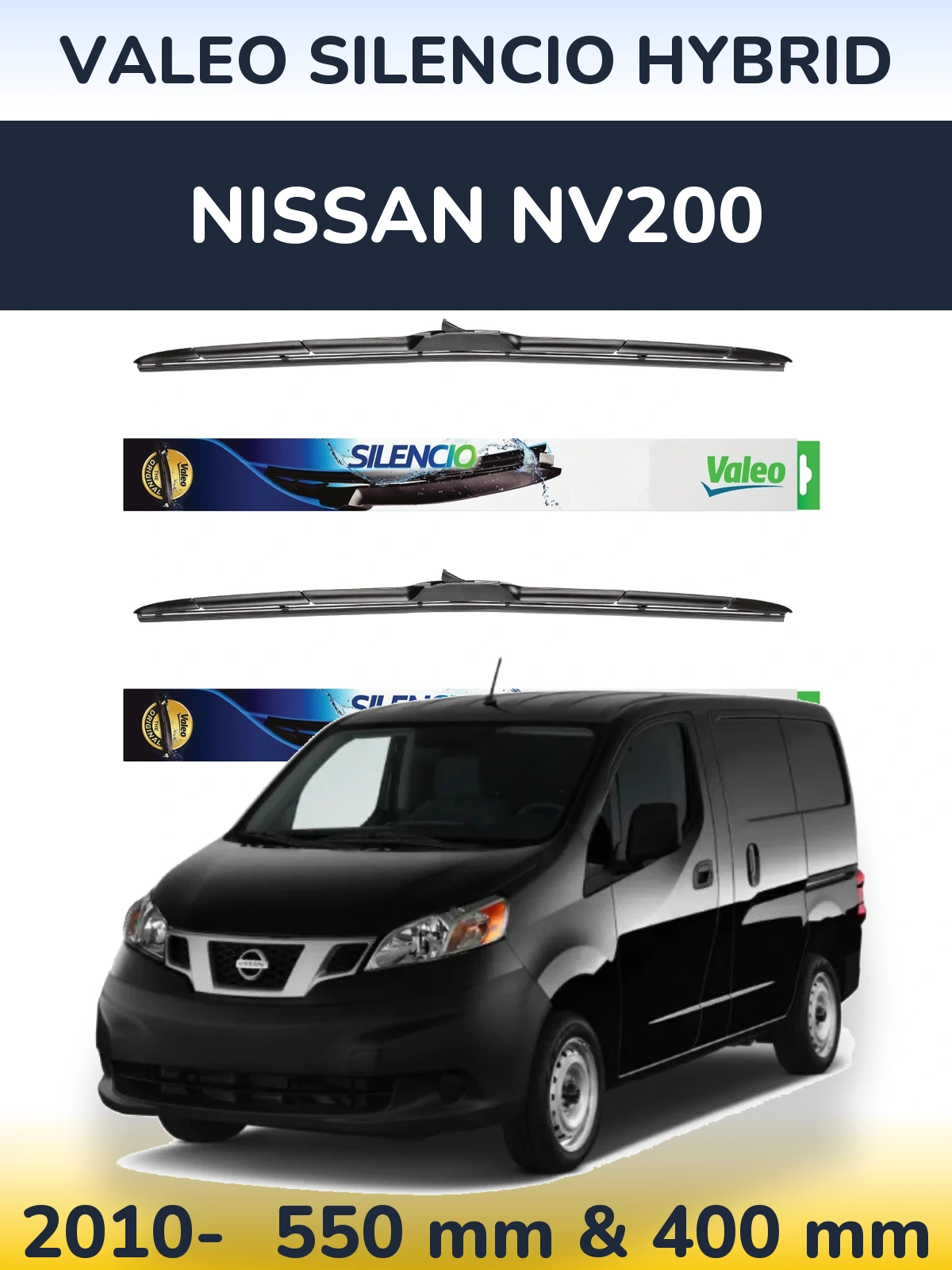 Front wiper blade set Valeo Silencio Hybrid 550 & 400 mm for Nissan NV200 2010-2026