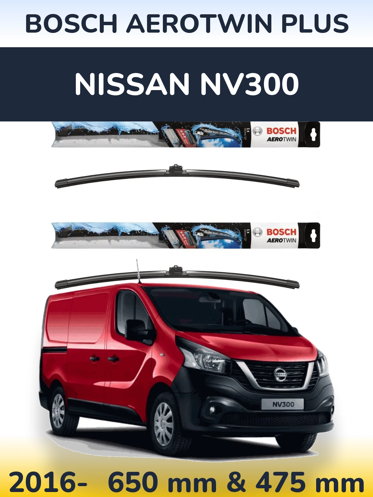 Комплект передніх щіток BOSCH AeroTwin Plus 650 & 475 мм для Nissan NV300 2016-2026