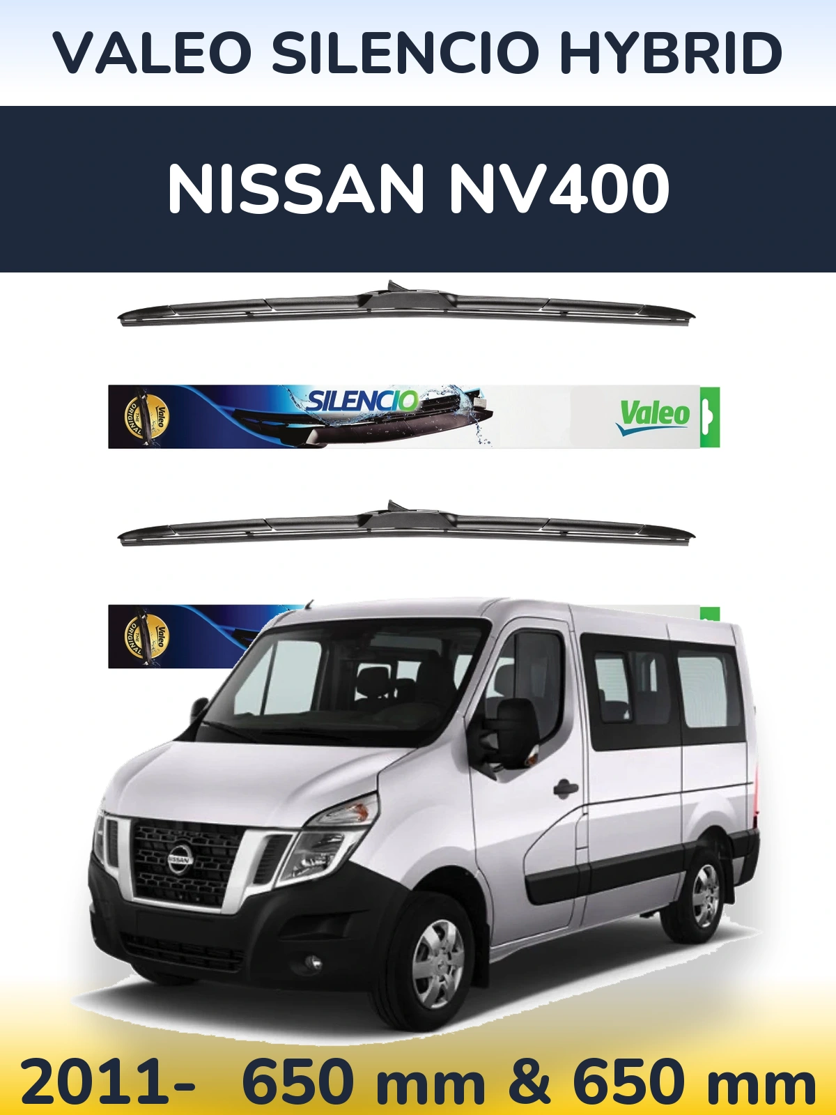 Комплект передних дворников Valeo Silencio Hybrid 650 & 650 мм для Nissan NV400 2011-2026