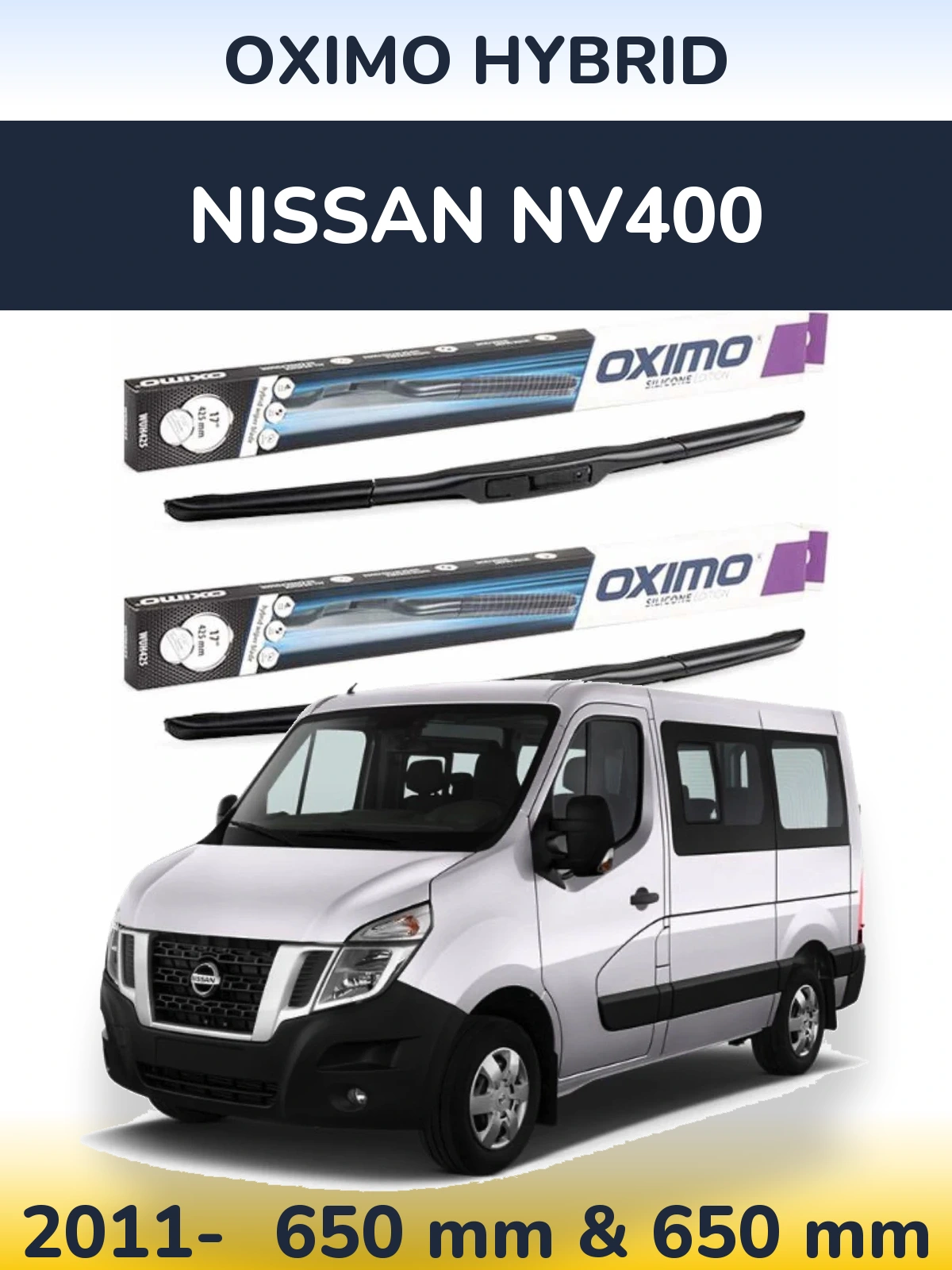 Комплект передних дворников Oximo Hybrid 650 & 650 мм для Nissan NV400 2011-2026