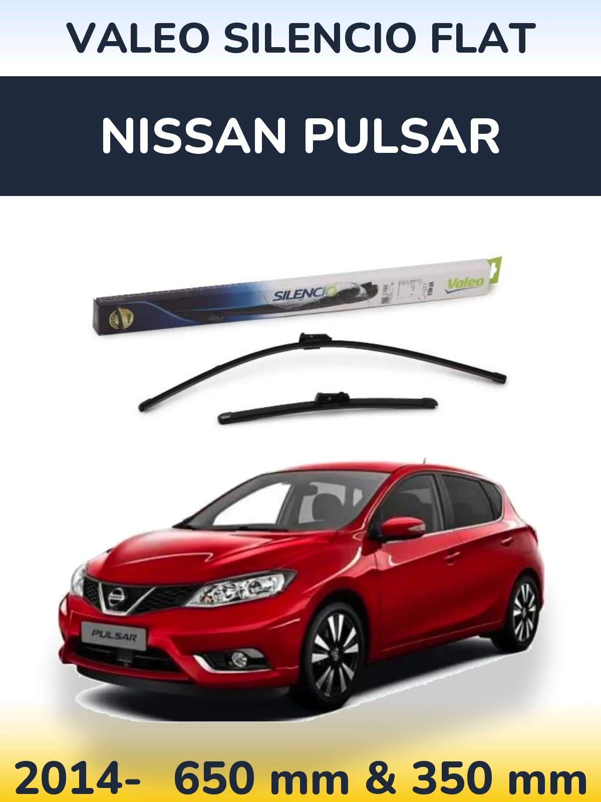 Front wiper blade set Valeo Silencio Flat 650 & 350 mm for Nissan Pulsar 2014-2026