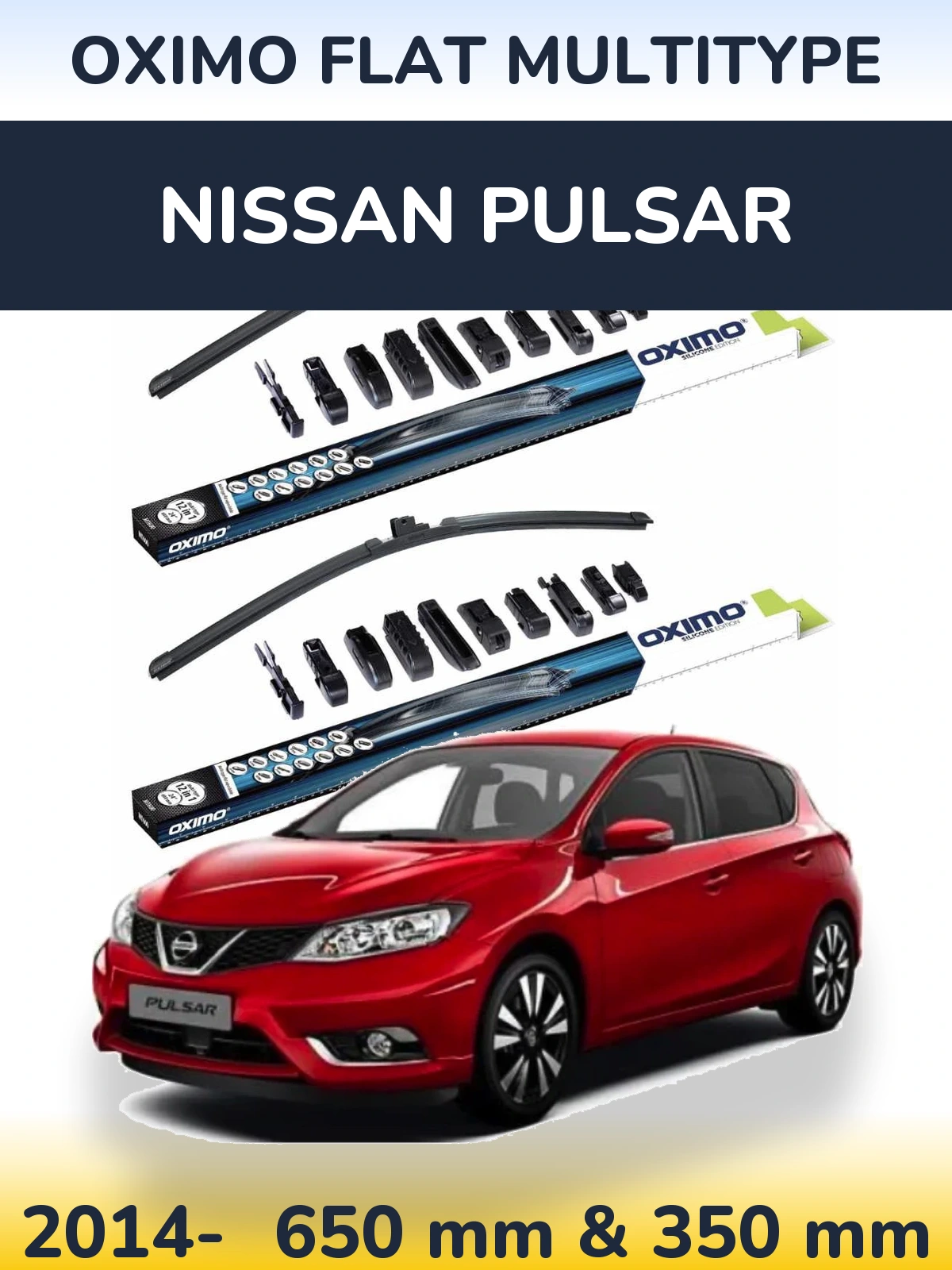 Front wiper blade set Oximo Flat MultiTipse 650 & 350 mm for Nissan Pulsar 2014-2026