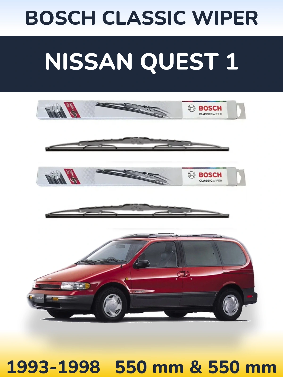 Front wiper blade set BOSCH Classic Wiper 550 & 550 mm for Nissan Quest 1 1993-1998