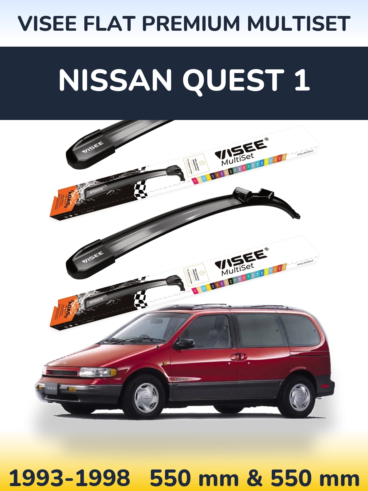 Front wiper blade set VISEE FLAT PREMIUM MultiSet 550 & 550 mm for Nissan Quest 1 1993-1998