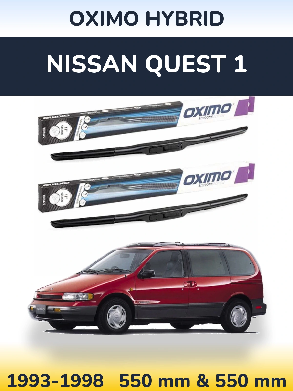 Комплект передних дворников Oximo Hybrid 550 & 550 мм для Nissan Quest 1 1993-1998