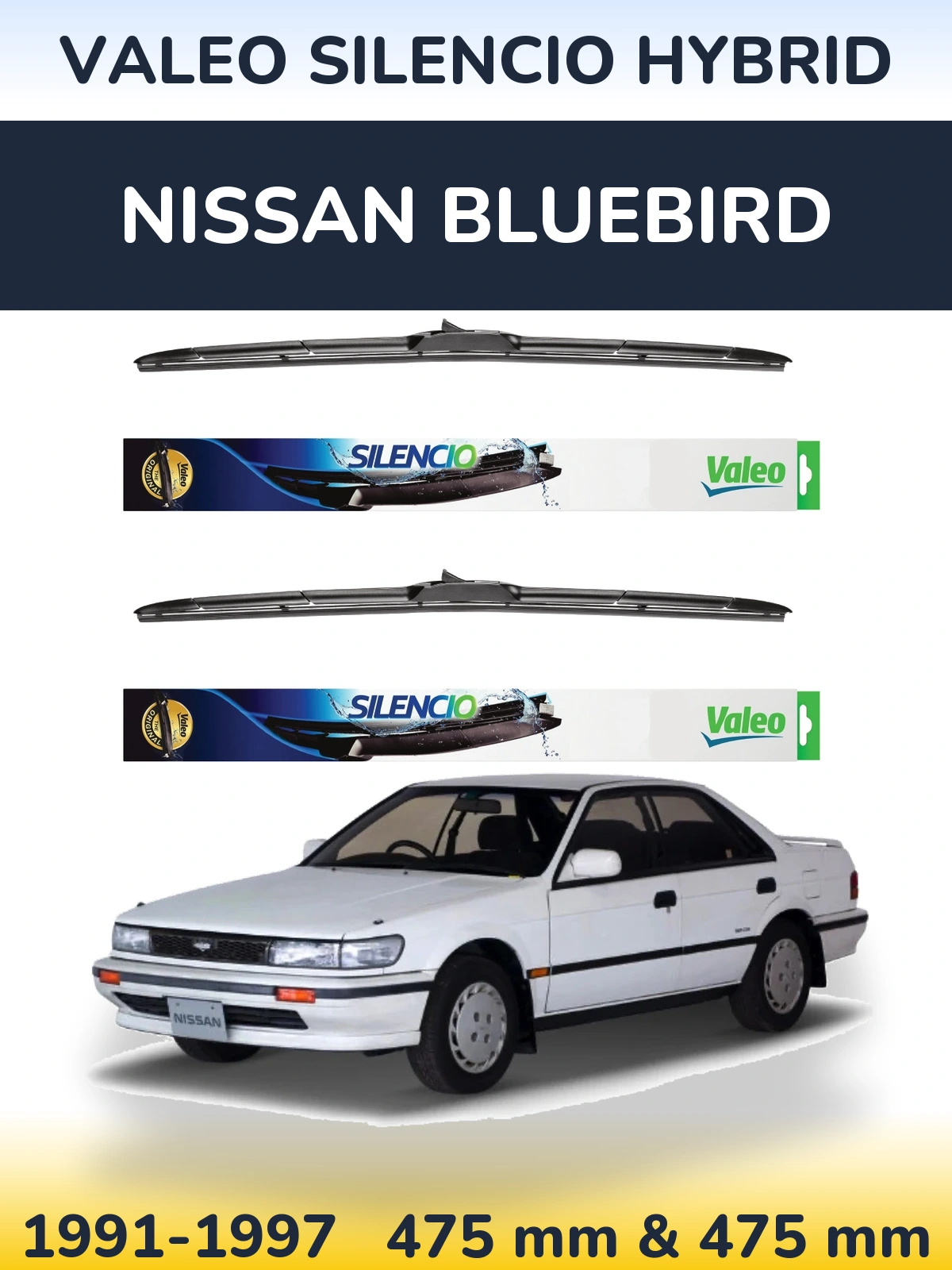 Комплект передніх щіток Valeo Silencio Hybrid 475 & 475 мм для Nissan Bluebird 1991-1997