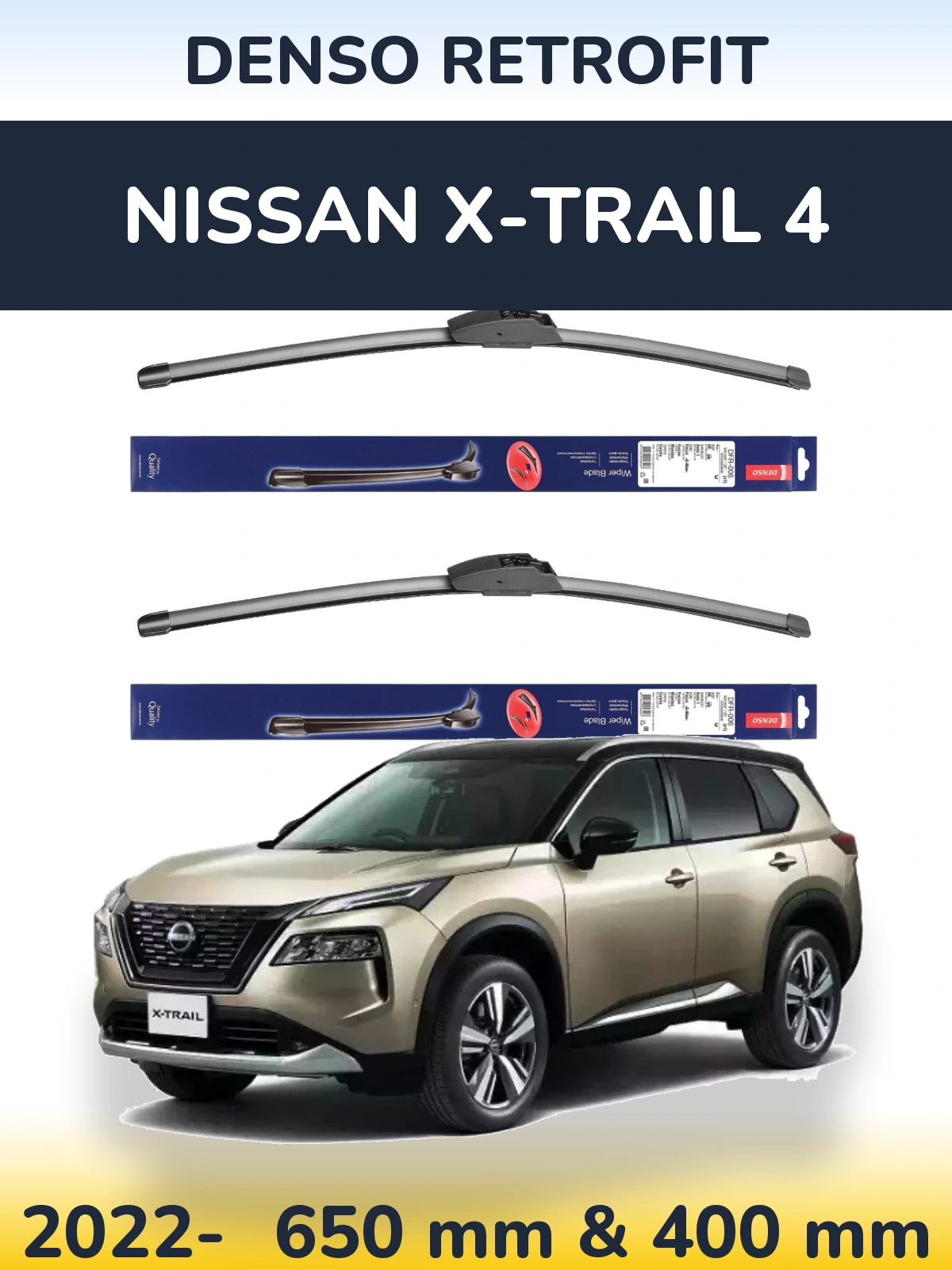 Front wiper blade set Denso Retrofit 650 & 400 mm for Nissan X-Trail 4 2022-2026