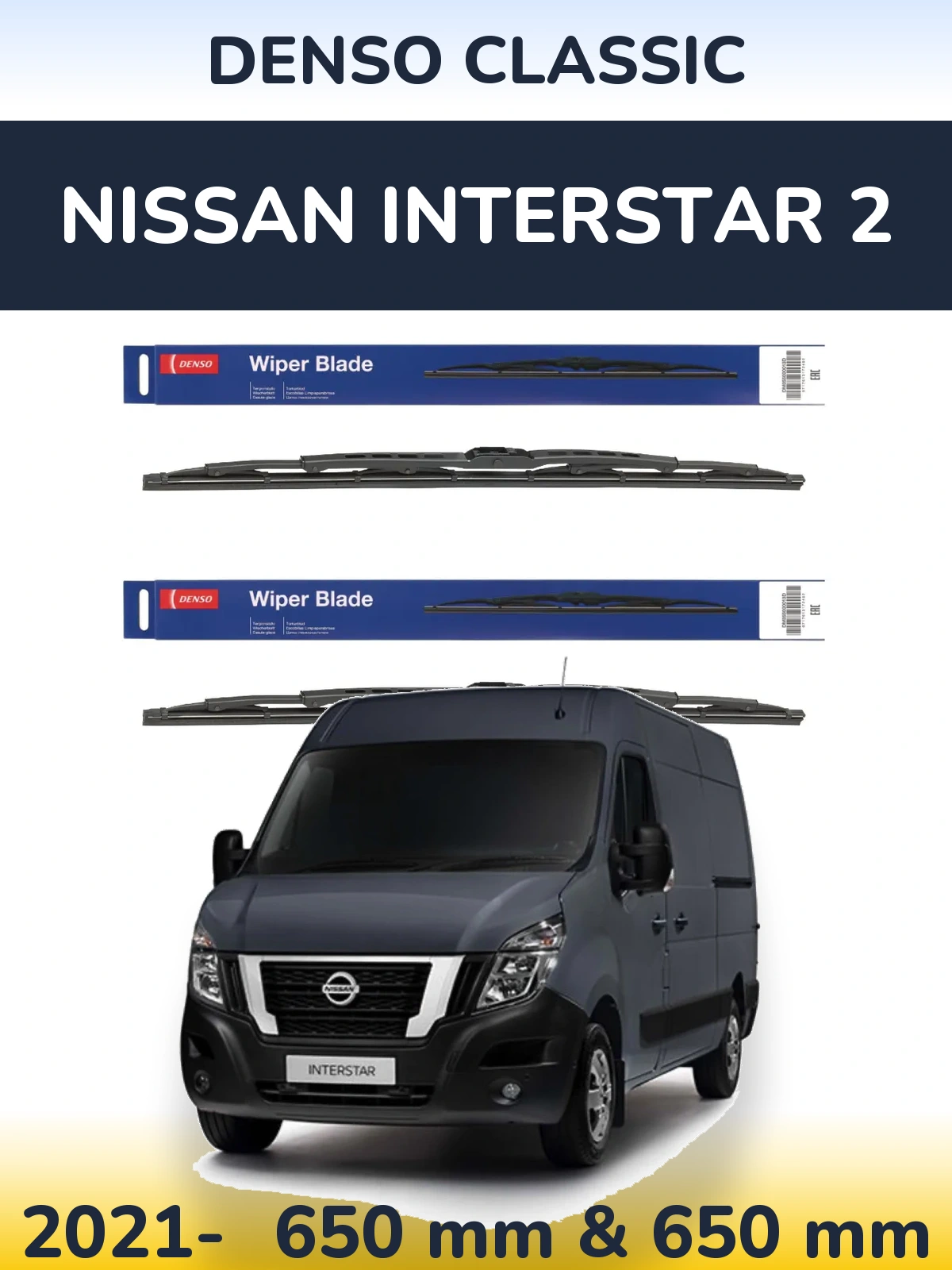 Front wiper blade set Denso Classic 650 & 650 mm for Nissan Interstar 2 2021-2026