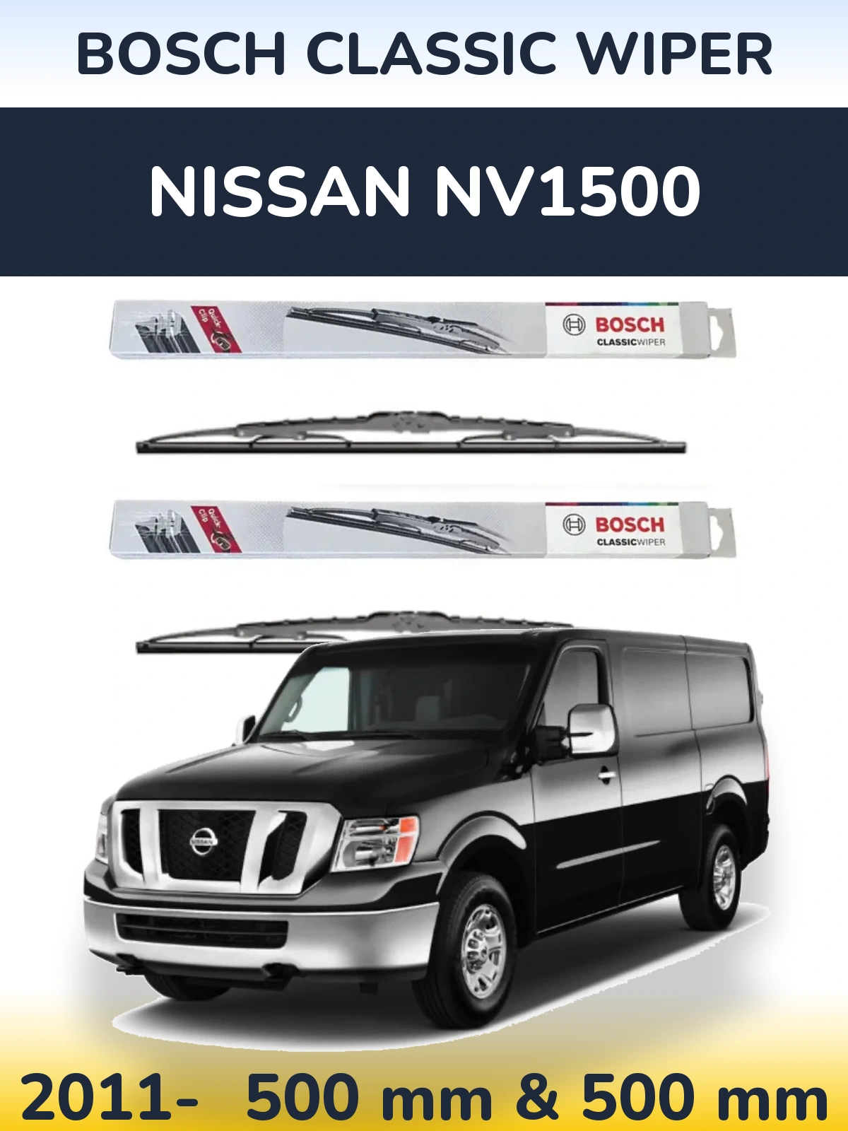 Комплект передніх щіток BOSCH Classic Wiper 500 & 500 мм для Nissan NV1500 2011-2026