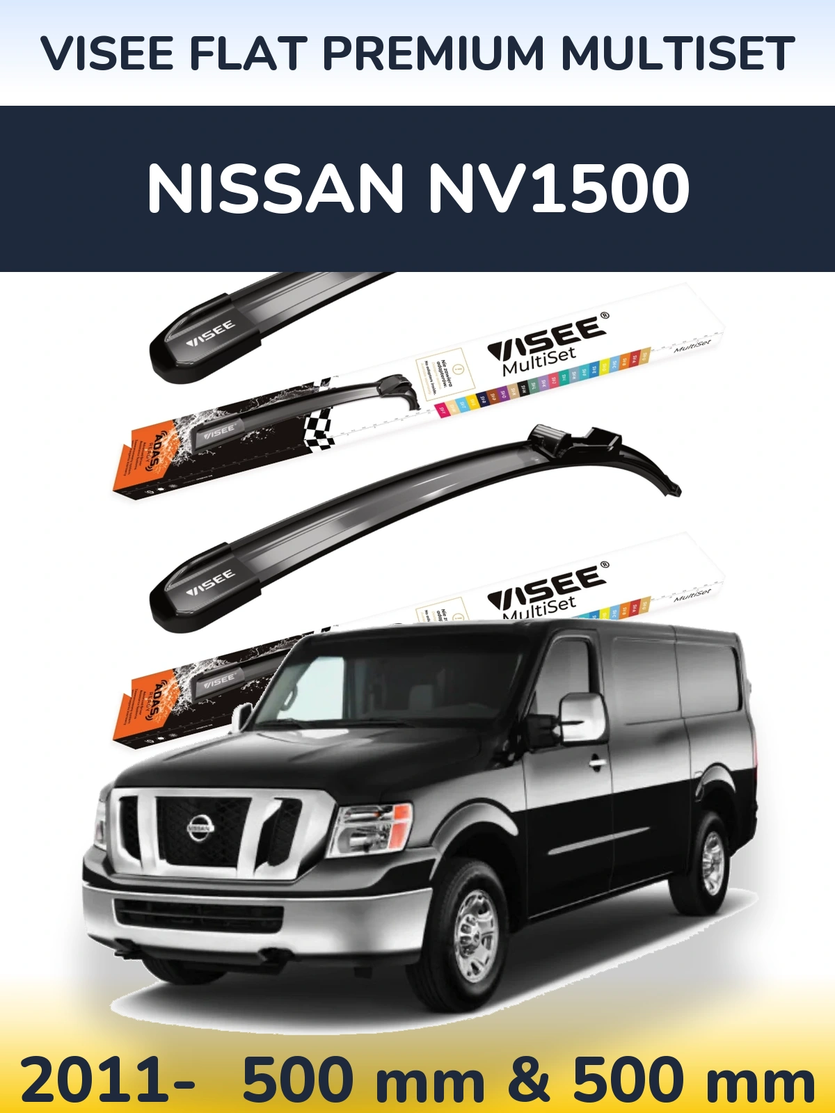 Front wiper blade set VISEE FLAT PREMIUM MultiSet 500 & 500 mm for Nissan NV1500 2011-2026
