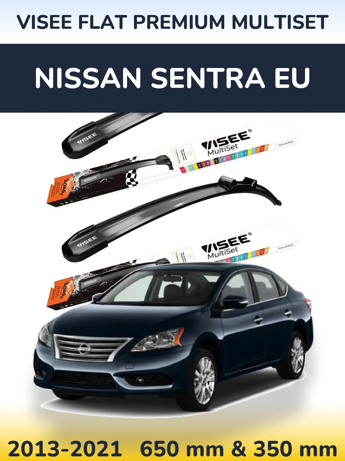 Front wiper blade set VISEE FLAT PREMIUM MultiSet 650 & 350 mm for Nissan Sentra EU 2013-2021