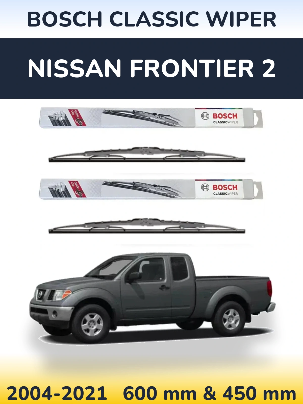 Front wiper blade set BOSCH Classic Wiper 600 & 450 mm for Nissan Frontier 2 2004-2021