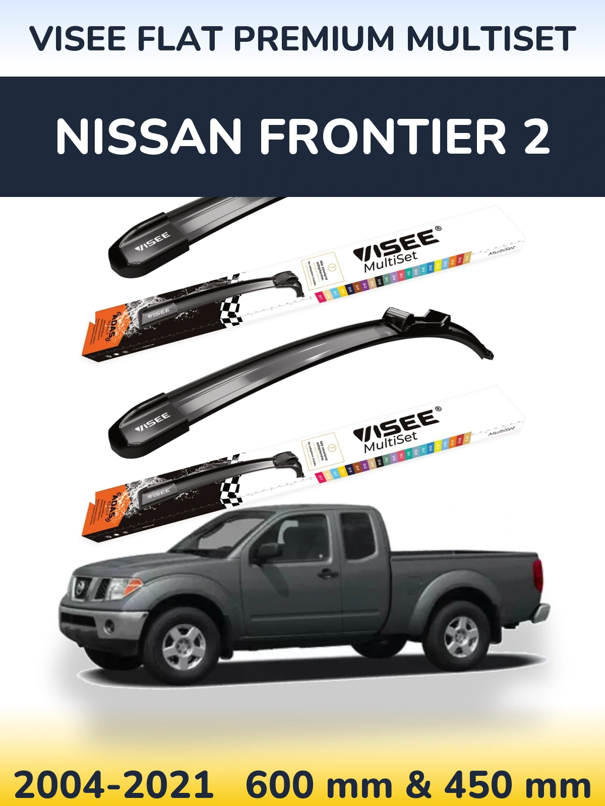 Front wiper blade set VISEE FLAT PREMIUM MultiSet 600 & 450 mm for Nissan Frontier 2 2004-2021
