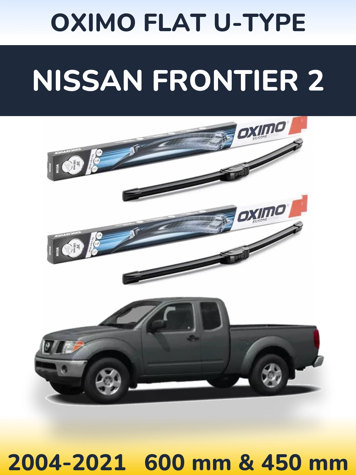 Комплект передних дворников Oximo Flat U-type 600 & 450 мм для Nissan Frontier 2 2004-2021