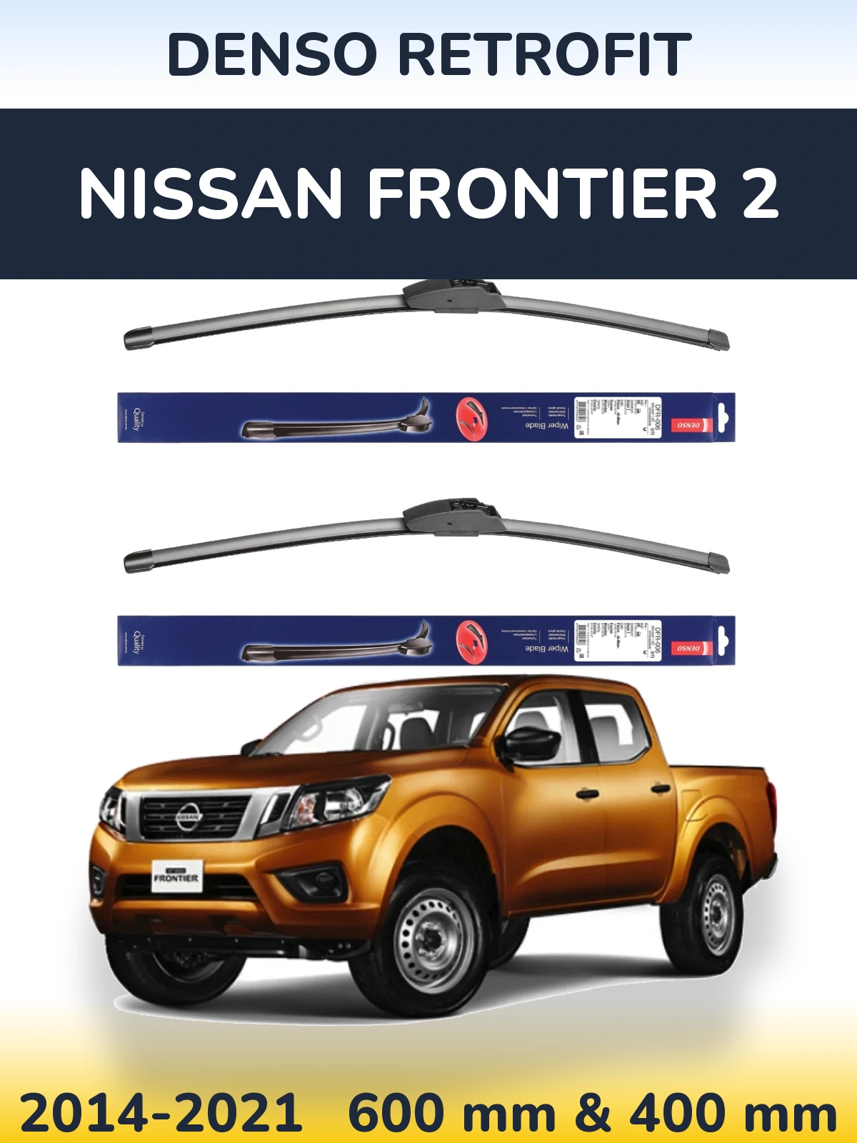 Front wiper blade set Denso Retrofit 600 & 400 mm for Nissan Frontier 2 2014-2021