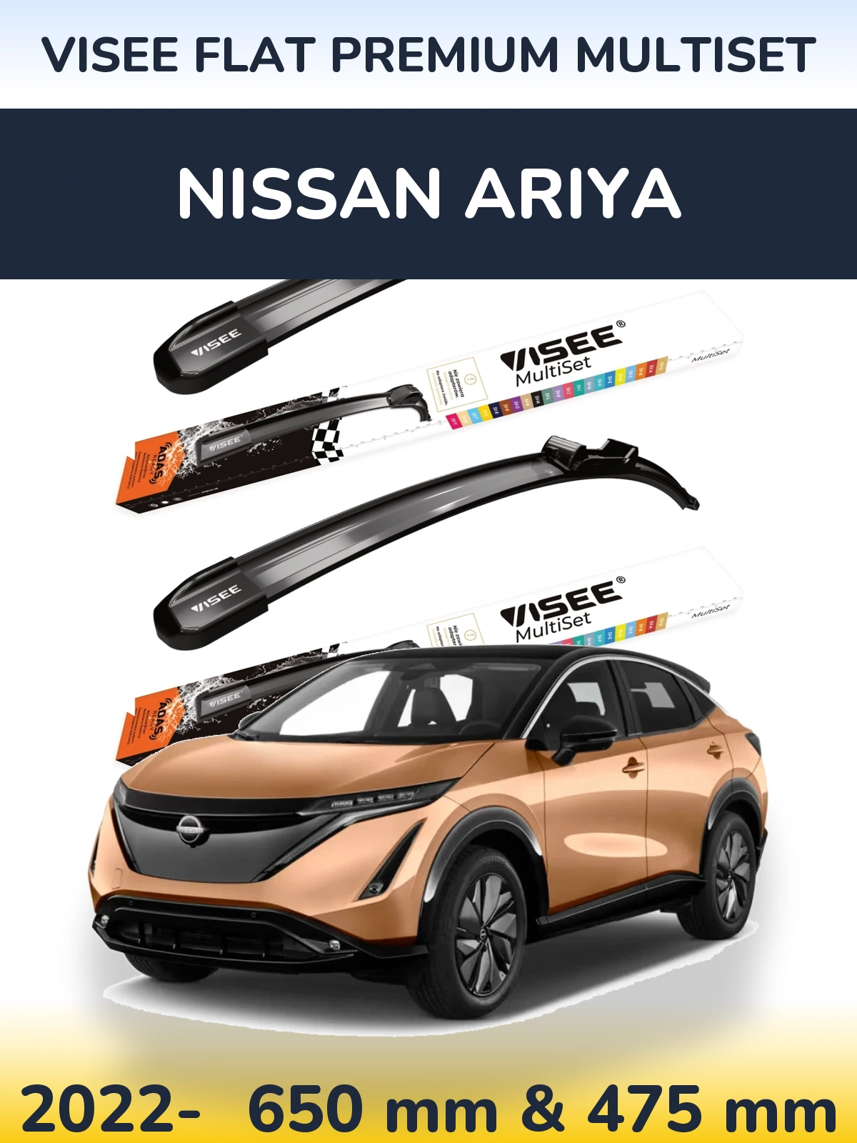 Front wiper blade set VISEE FLAT PREMIUM MultiSet 650 & 475 mm for Nissan Ariya 2022-2026