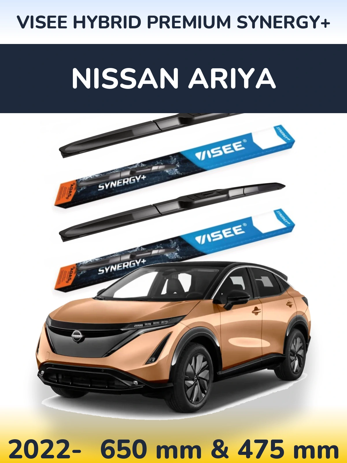 Комплект передніх щіток VISEE HYBRID PREMIUM SYNERGY+ 650 & 475 мм для Nissan Ariya 2022-2026