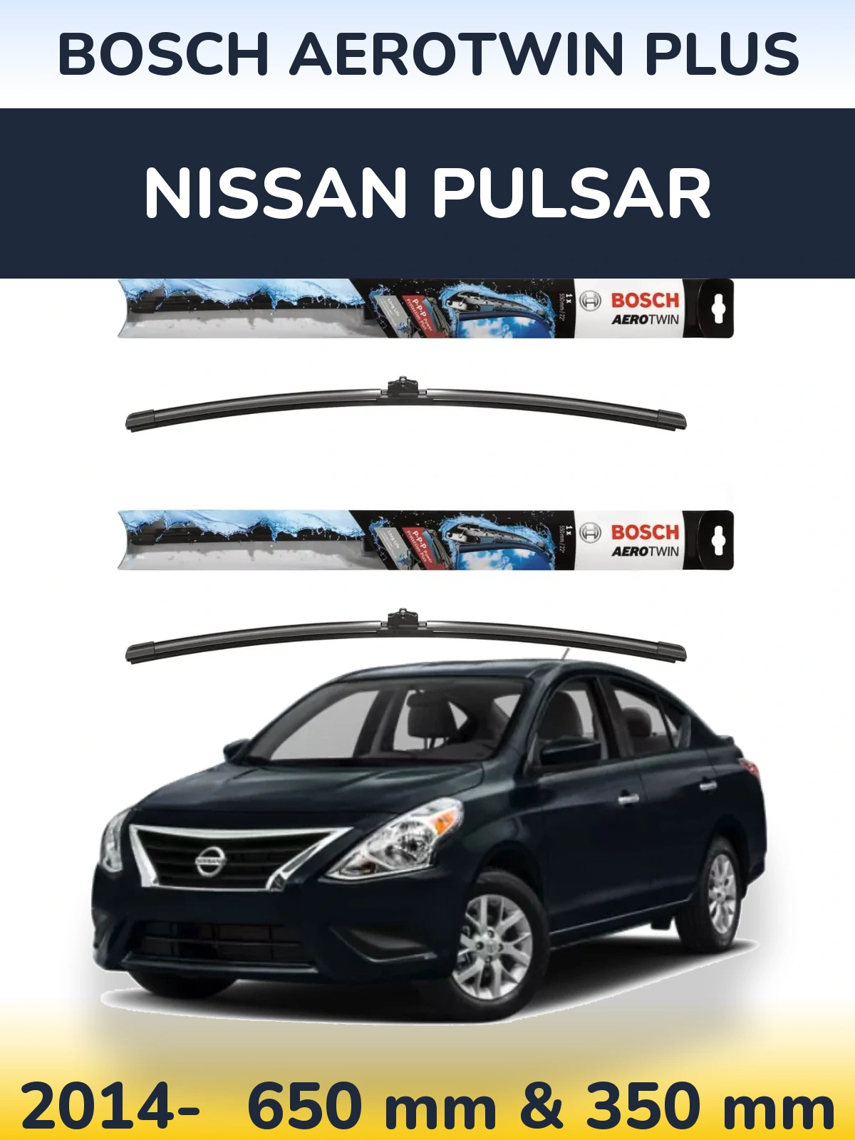 Комплект передніх щіток BOSCH AeroTwin Plus 650 & 350 мм для Nissan Pulsar 2014-2026