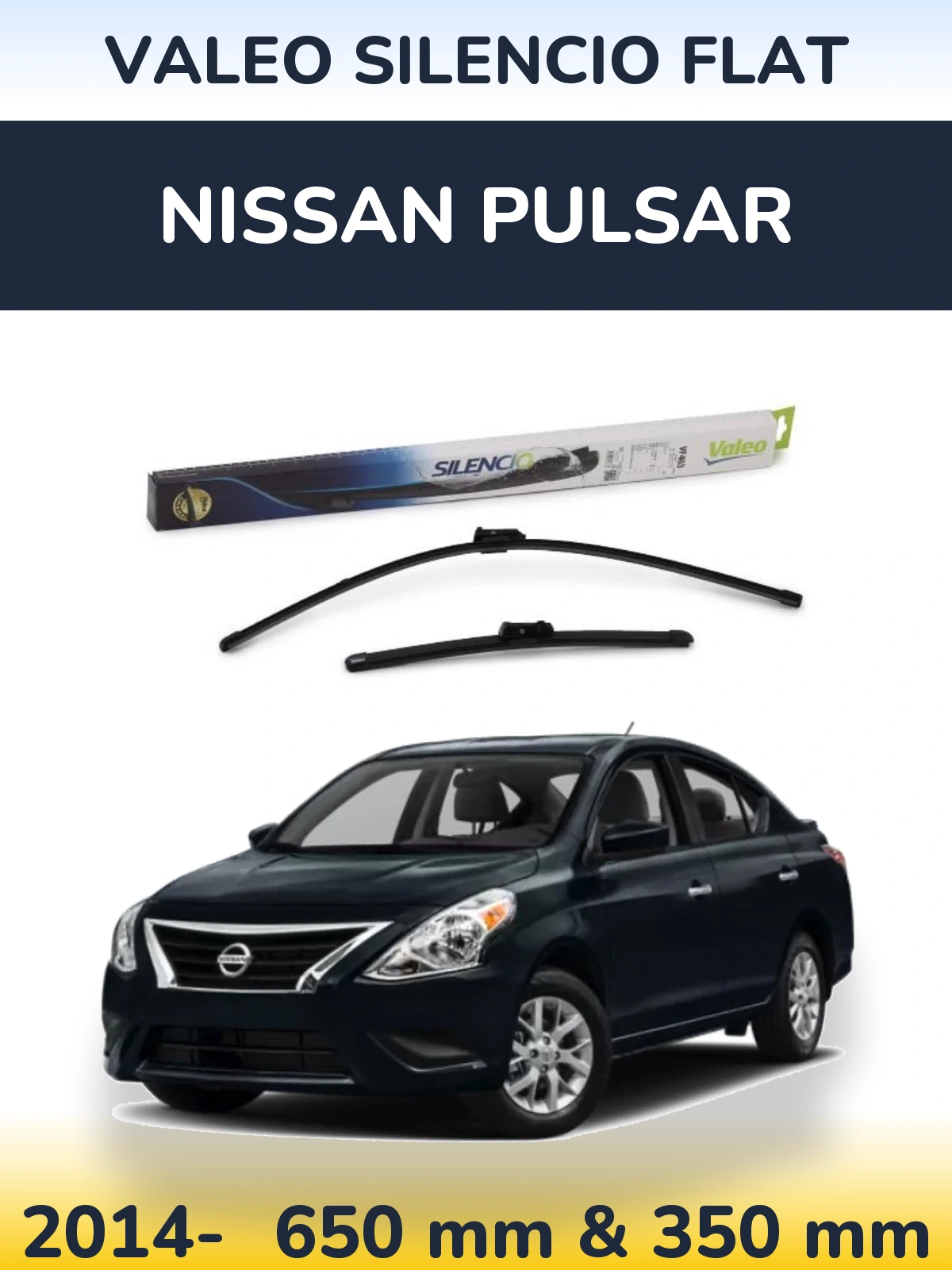 Front wiper blade set Valeo Silencio Flat 650 & 350 mm for Nissan Pulsar 2014-2026