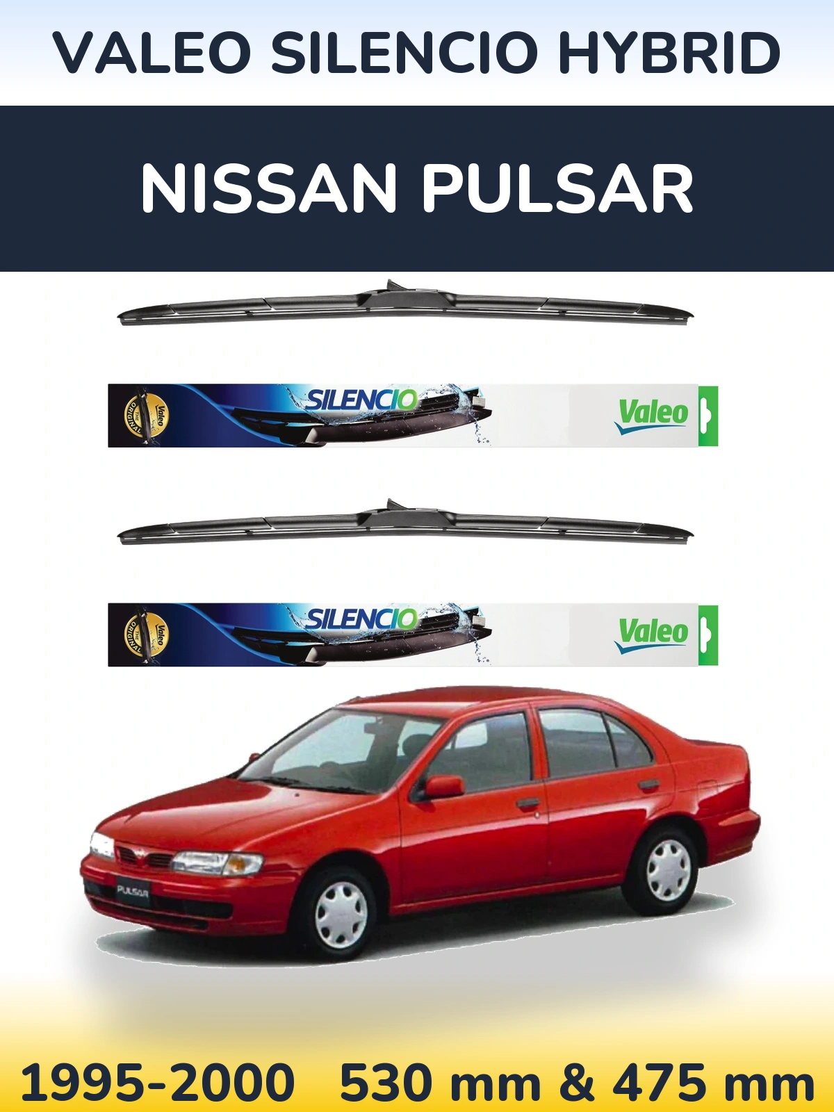 Комплект передніх щіток Valeo Silencio Hybrid 530 & 475 мм для Nissan Pulsar 1995-2000