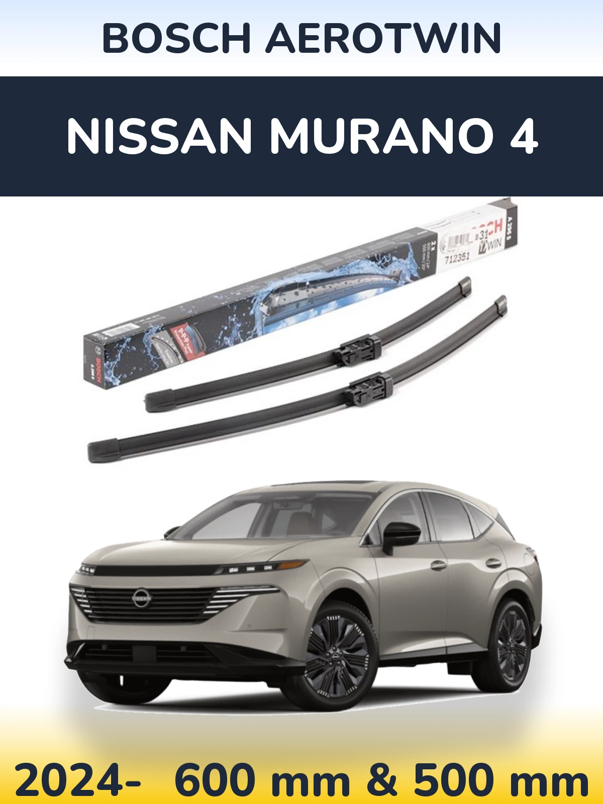 Front wiper blade set BOSCH AeroTwin 600 & 500 mm for Nissan Murano 4 2024-2026