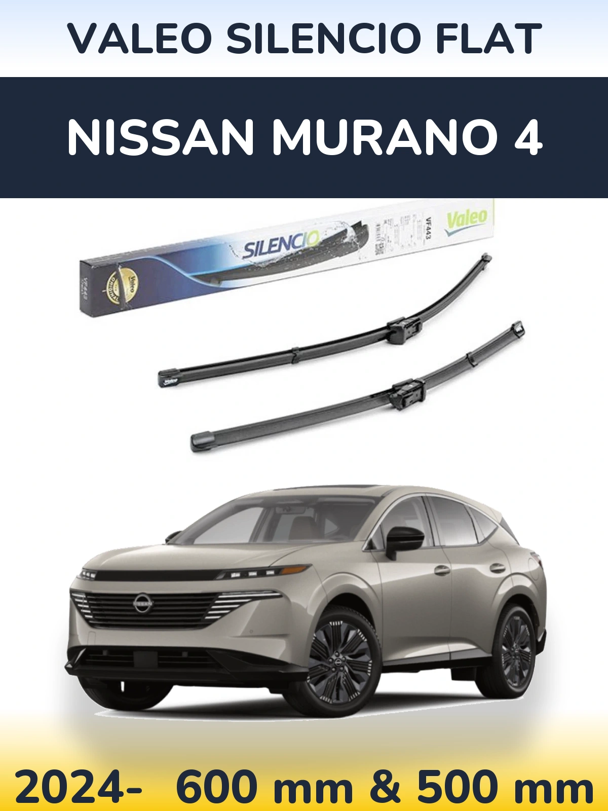 Front wiper blade set Valeo Silencio Flat 600 & 500 mm for Nissan Murano 4 2024-2026