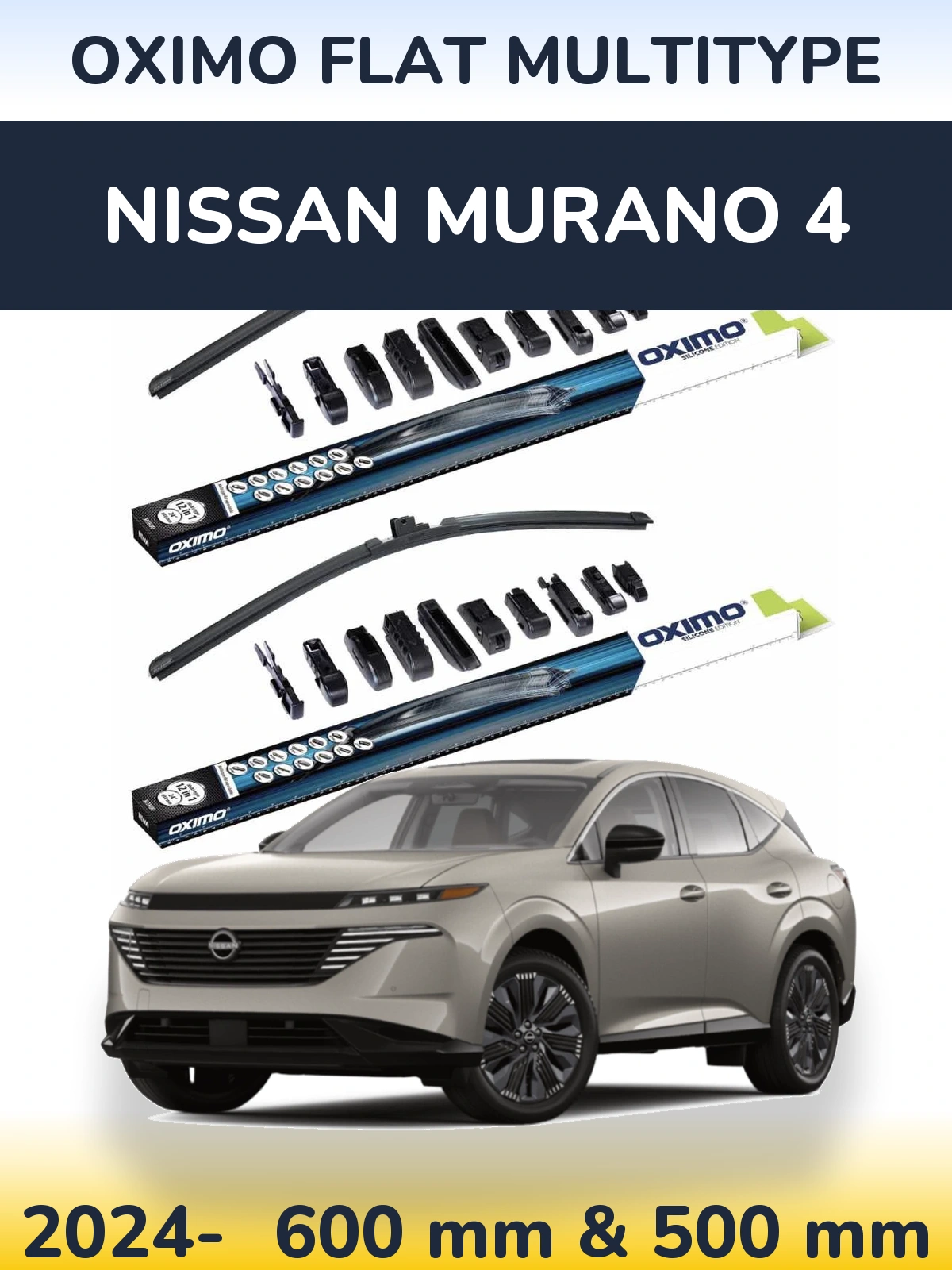 Front wiper blade set Oximo Flat MultiTipse 600 & 500 mm for Nissan Murano 4 2024-2026