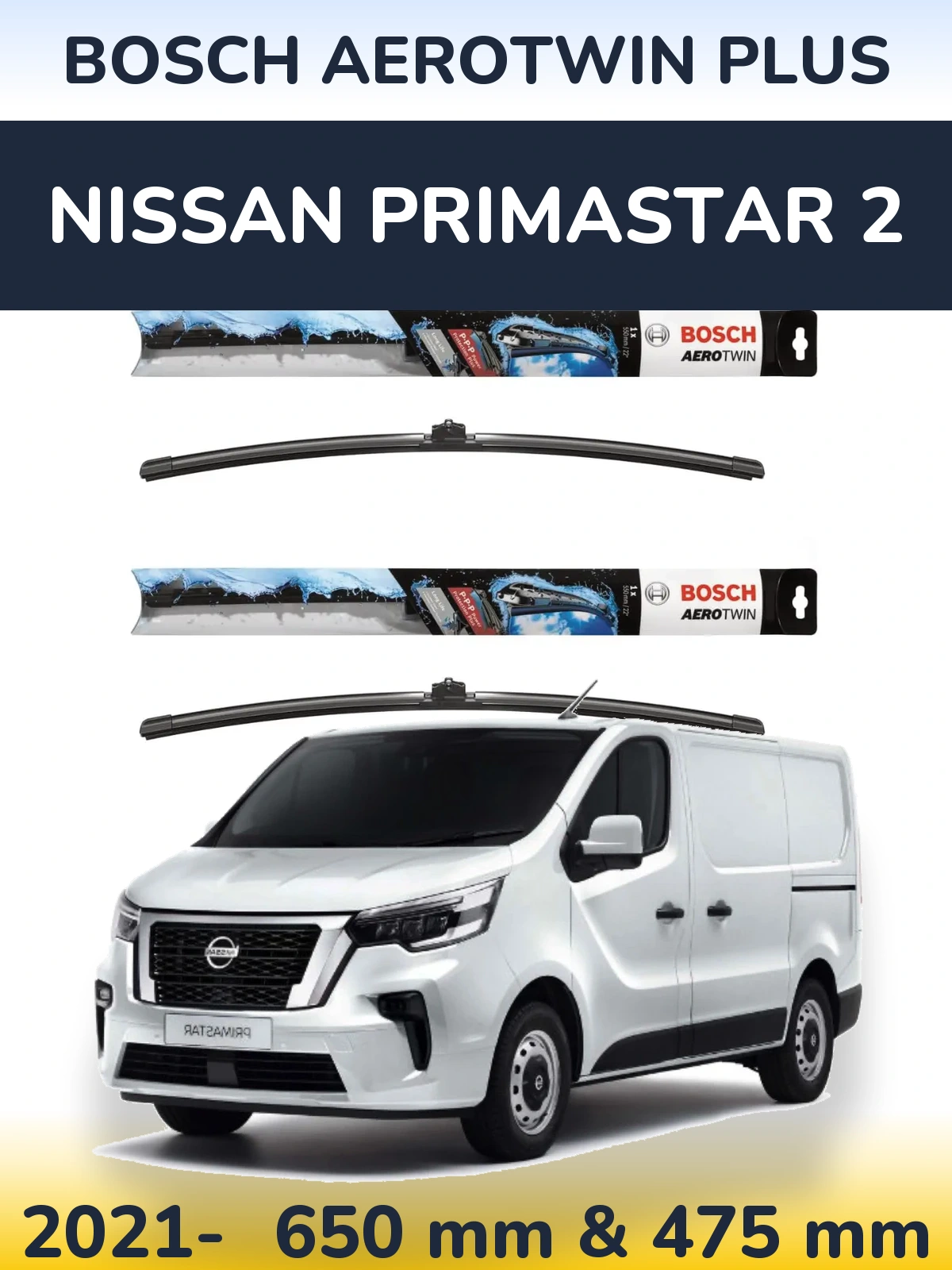 Комплект передніх щіток BOSCH AeroTwin Plus 650 & 475 мм для Nissan Primastar 2 2021-2026