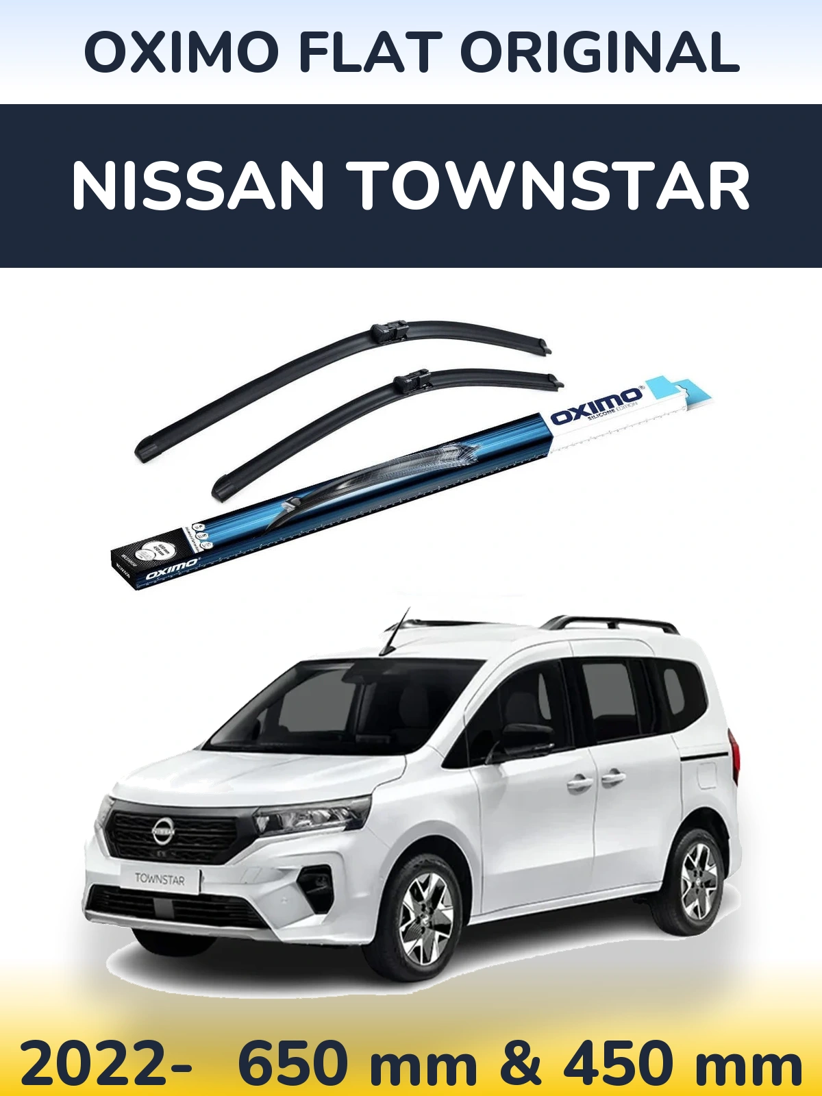Front wiper blade set Oximo Flat Original 650 & 450 mm for Nissan Townstar 2022-2026
