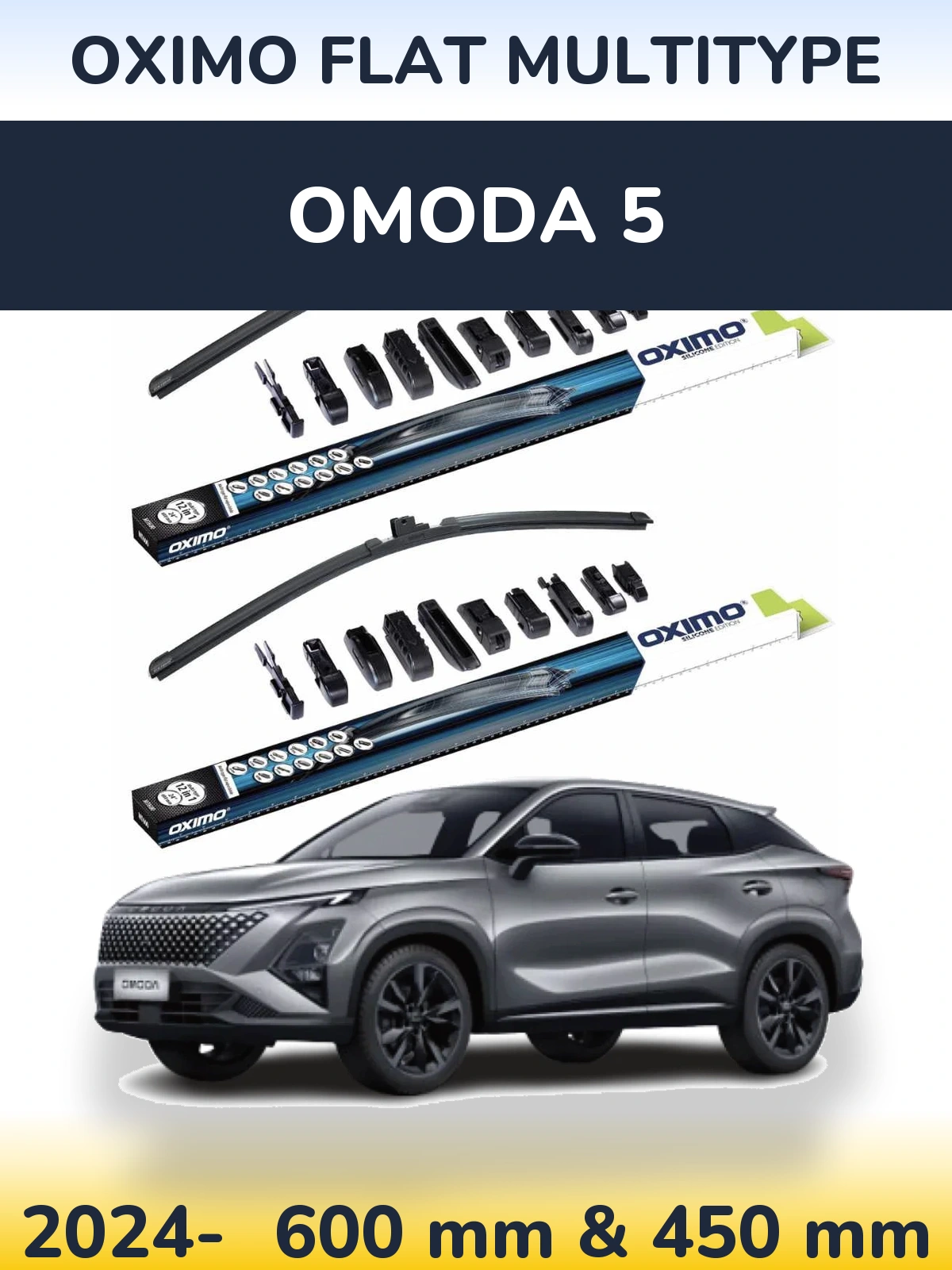 Front wiper blade set Oximo Flat MultiTipse 600 & 450 mm for Omoda 5 2024-2026