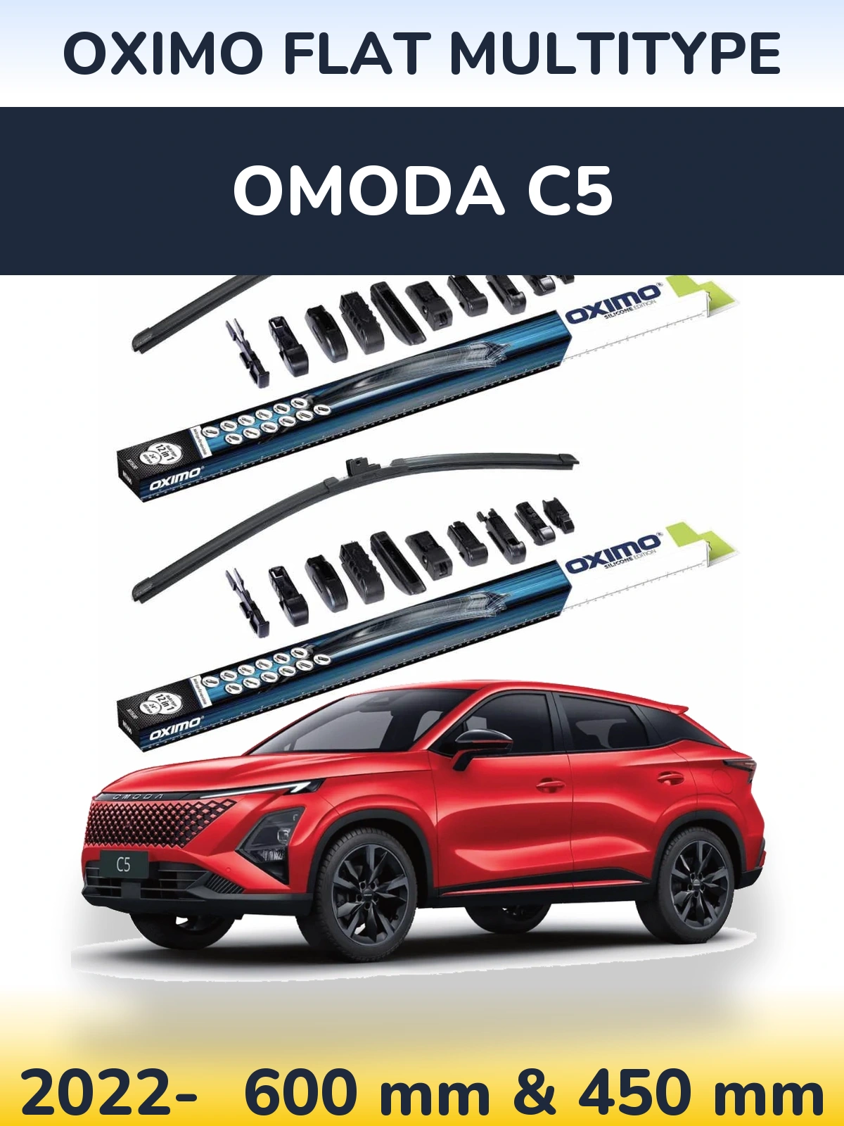 Front wiper blade set Oximo Flat MultiTipse 600 & 450 mm for Omoda C5 2022-2026