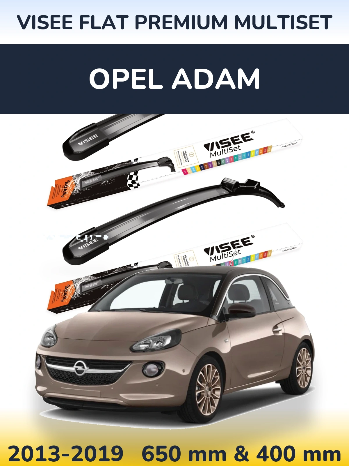 Комплект передних дворников VISEE FLAT PREMIUM MultiSet 650 & 400 мм для Opel Adam 2013-2019