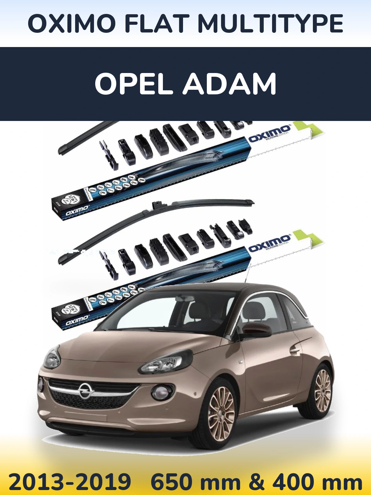 Комплект передних дворников Oximo Flat MultiТипe 650 & 400 мм для Opel Adam 2013-2019