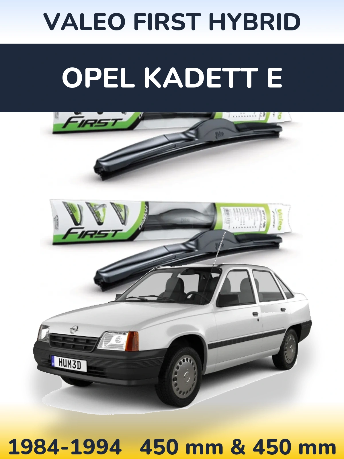 Front wiper blade set Valeo First Hybrid 450 & 450 mm for Opel Kadett E 1984-1994