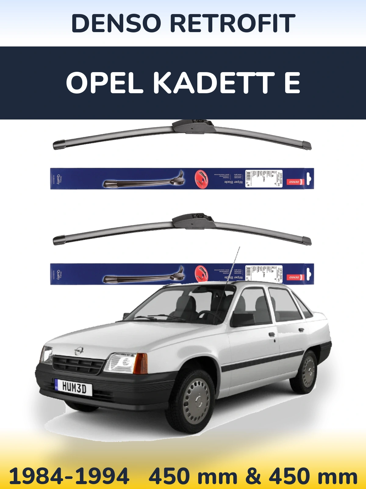 Front wiper blade set Denso Retrofit 450 & 450 mm for Opel Kadett E 1984-1994