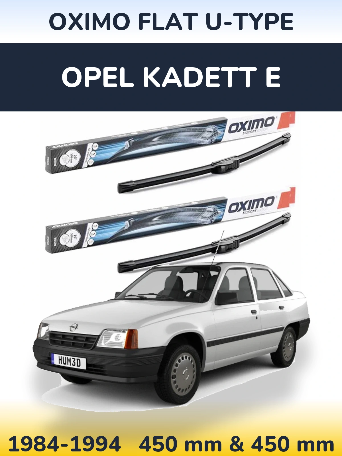 Front wiper blade set Oximo Flat U-type 450 & 450 mm for Opel Kadett E 1984-1994