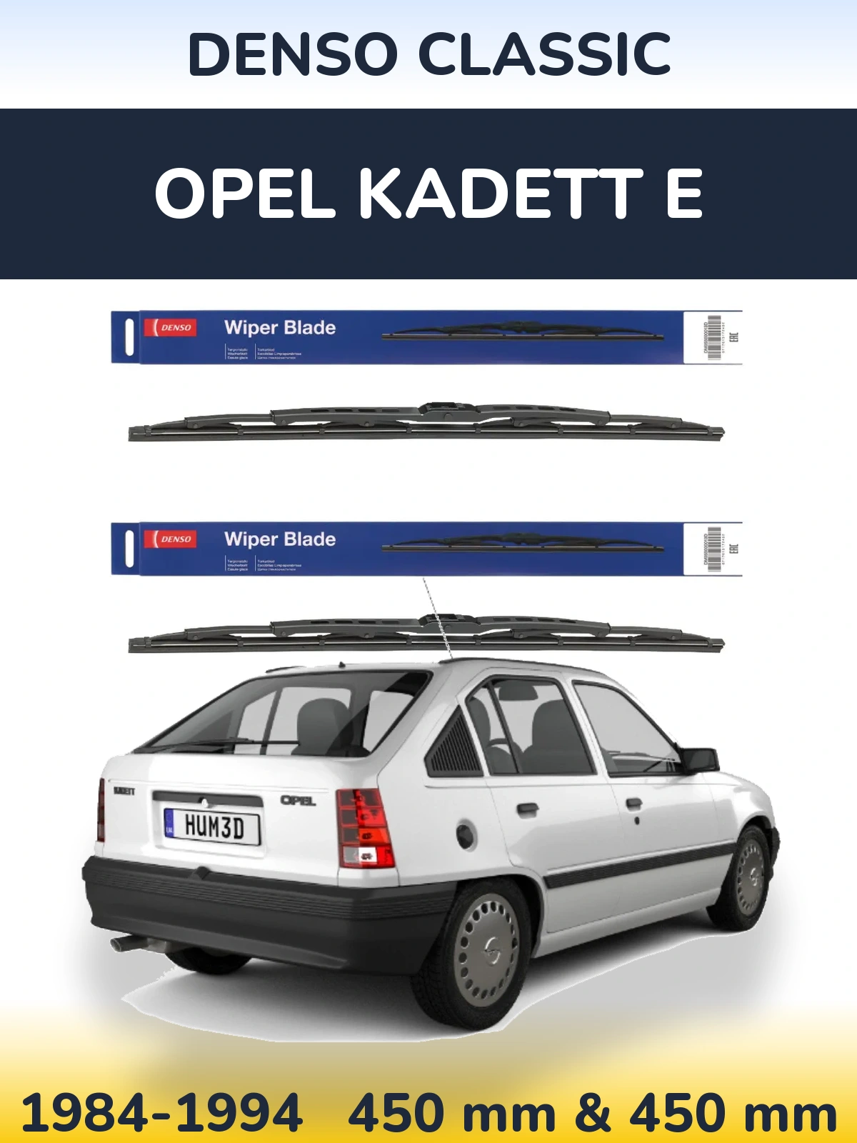 Front wiper blade set Denso Classic 450 & 450 mm for Opel Kadett E 1984-1994
