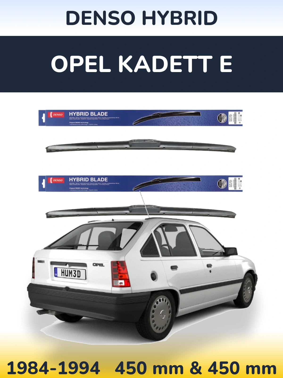 Front wiper blade set Denso Hybrid 450 & 450 mm for Opel Kadett E 1984-1994
