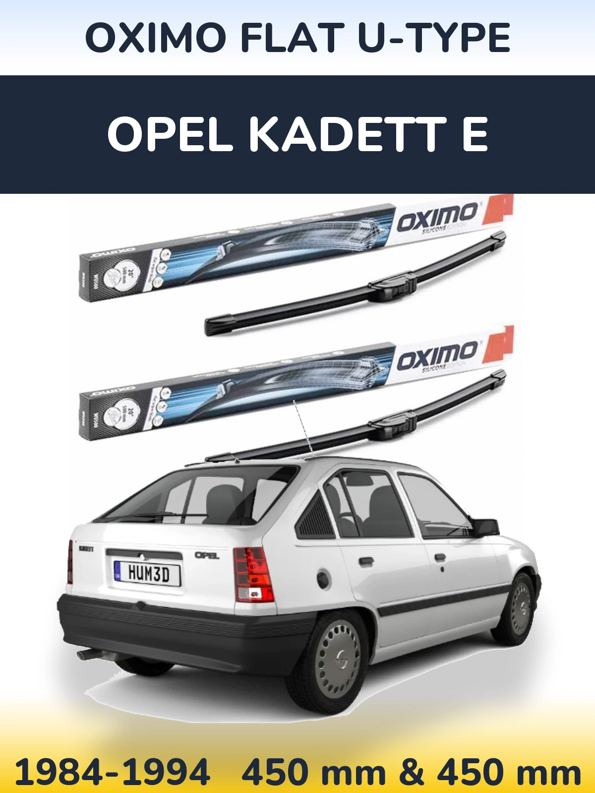 Front wiper blade set Oximo Flat U-type 450 & 450 mm for Opel Kadett E 1984-1994