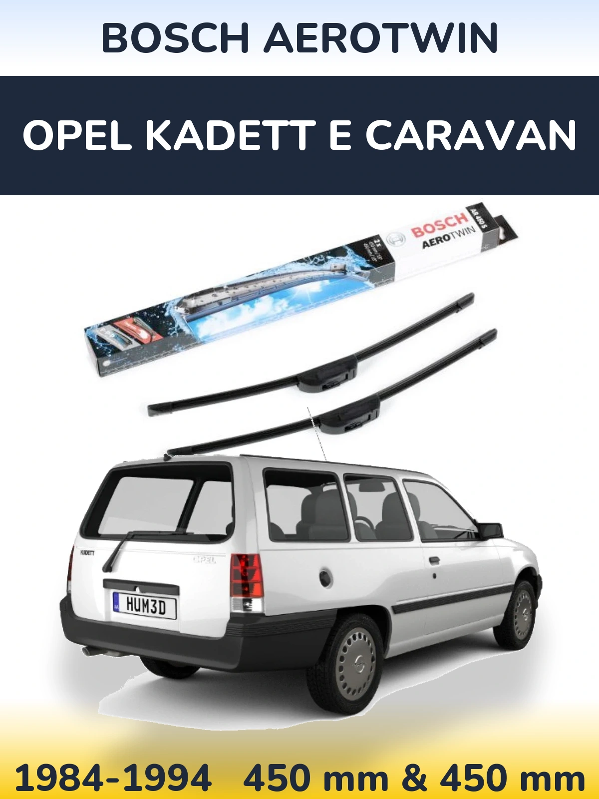 Front wiper blade set BOSCH AeroTwin 450 & 450 mm for Opel Kadett E Caravan 1984-1994