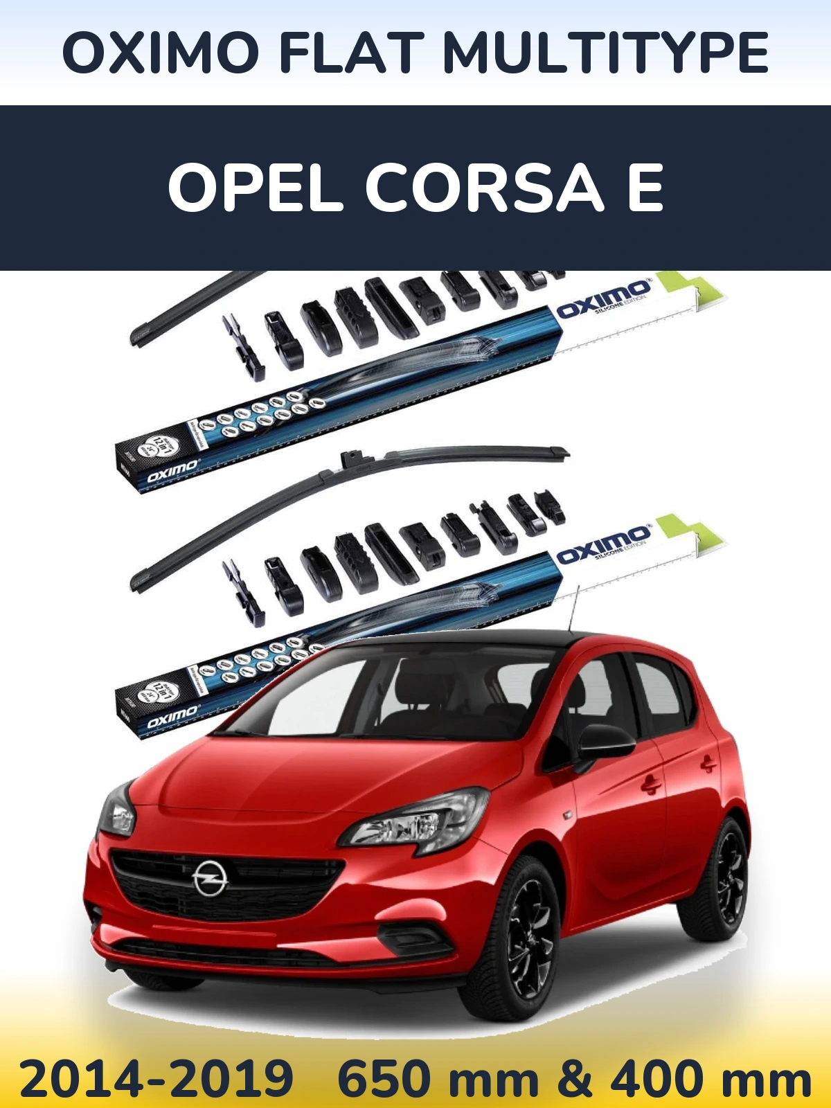 Front wiper blade set Oximo Flat MultiTipse 650 & 400 mm for Opel Corsa E 2014-2019