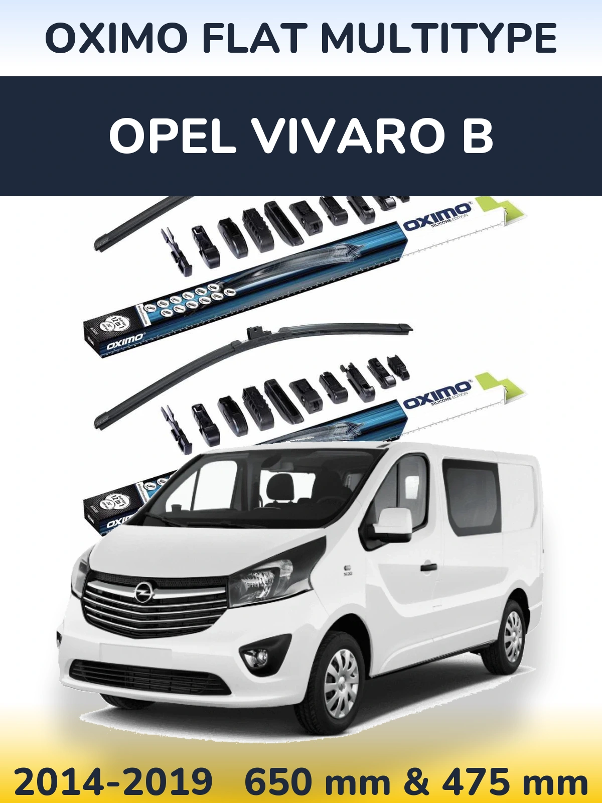 Front wiper blade set Oximo Flat MultiTipse 650 & 475 mm for Opel Vivaro B 2014-2019